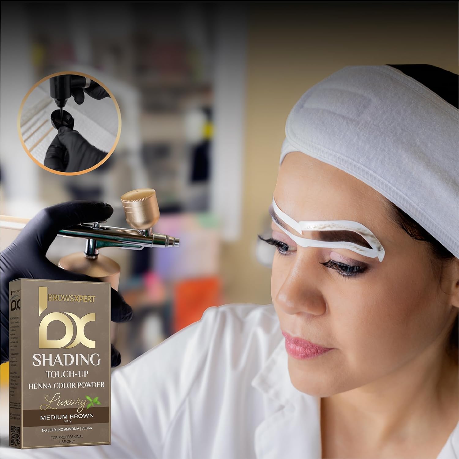 BROWSXPERT Professional Shading Touch-Up Kit — Herbal Henna Color Powder with Mixing Dish, Stir & Brush + Follow Instructions | 3.5g | Medium Natural Brown