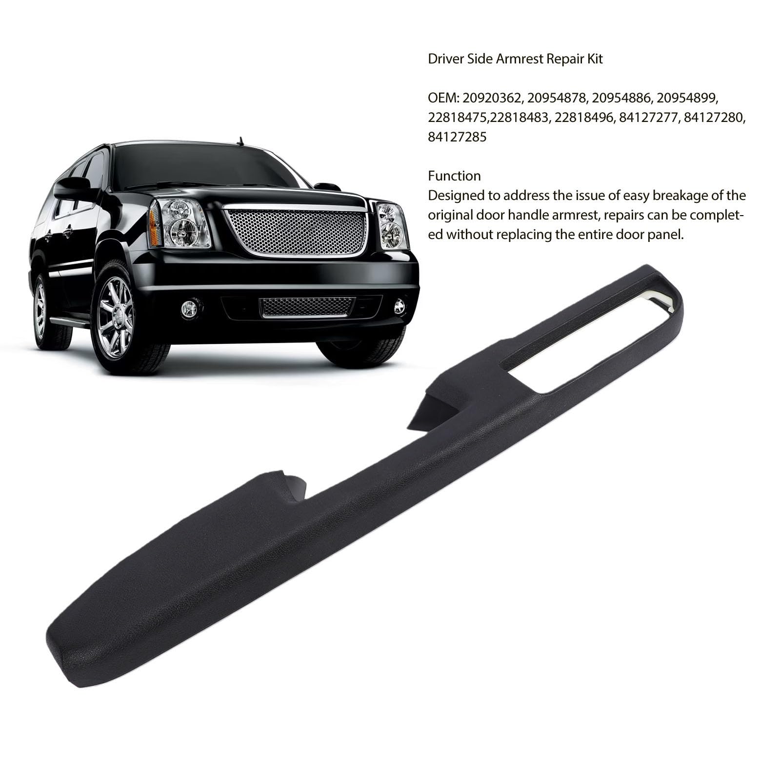 Yctze Kit de Reparación de Apoyabrazos de Puerta Izquierda del Conductor de Repuesto para Sierra 1500 2500 3500 HD Yukon XL Yukon Tahoe Silverado 2010-2014 con OEM 20920362 84127280