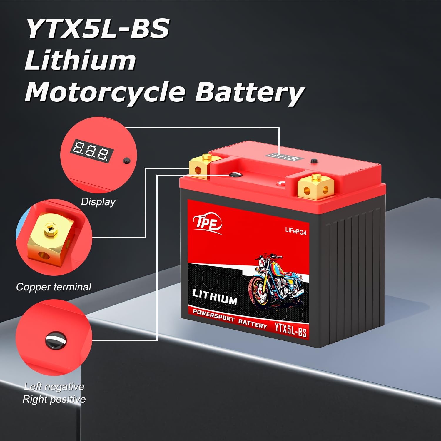 TPE Lithium Battery YTX7L-BS 12V4AH 320CCA for Motorcycles & ATVs – Smart BMS, LCD Display, LiFePO4 Engine Start