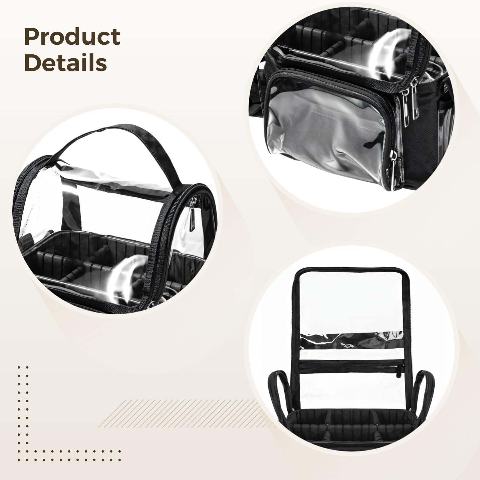 Custodia organizer per pennarelli, grande borsa portatile per artisti e studenti, borsa per trucchi in PVC impermeabile con parte superiore trasparente, include tracolla regolabile e tasche laterali