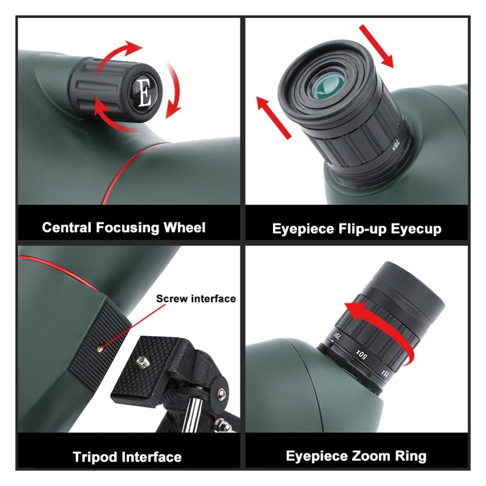 25-75x70/ 60 HD Télescope Zoom Monoculaire WatchingBird Puissant Longue Portée Étanche Longue-Vue for Le Tir Camping Tourisme Grossissement Net(25-75x60 Black A)