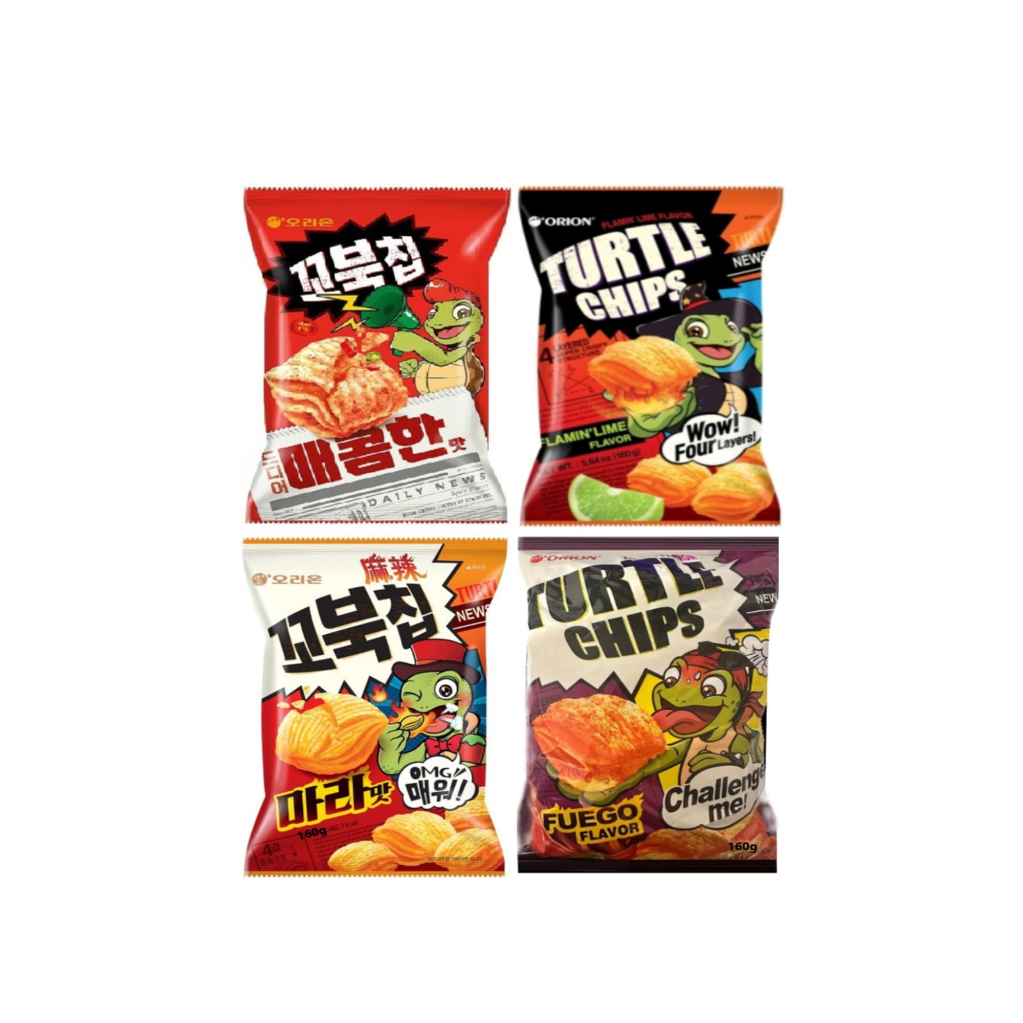 Generic Orion Turtle Chip Spicy Flavors Combination/Netflix Movie Night K-Snack Party Sets / 2024 New Flavors (Spicy AYCE 4 Combo)