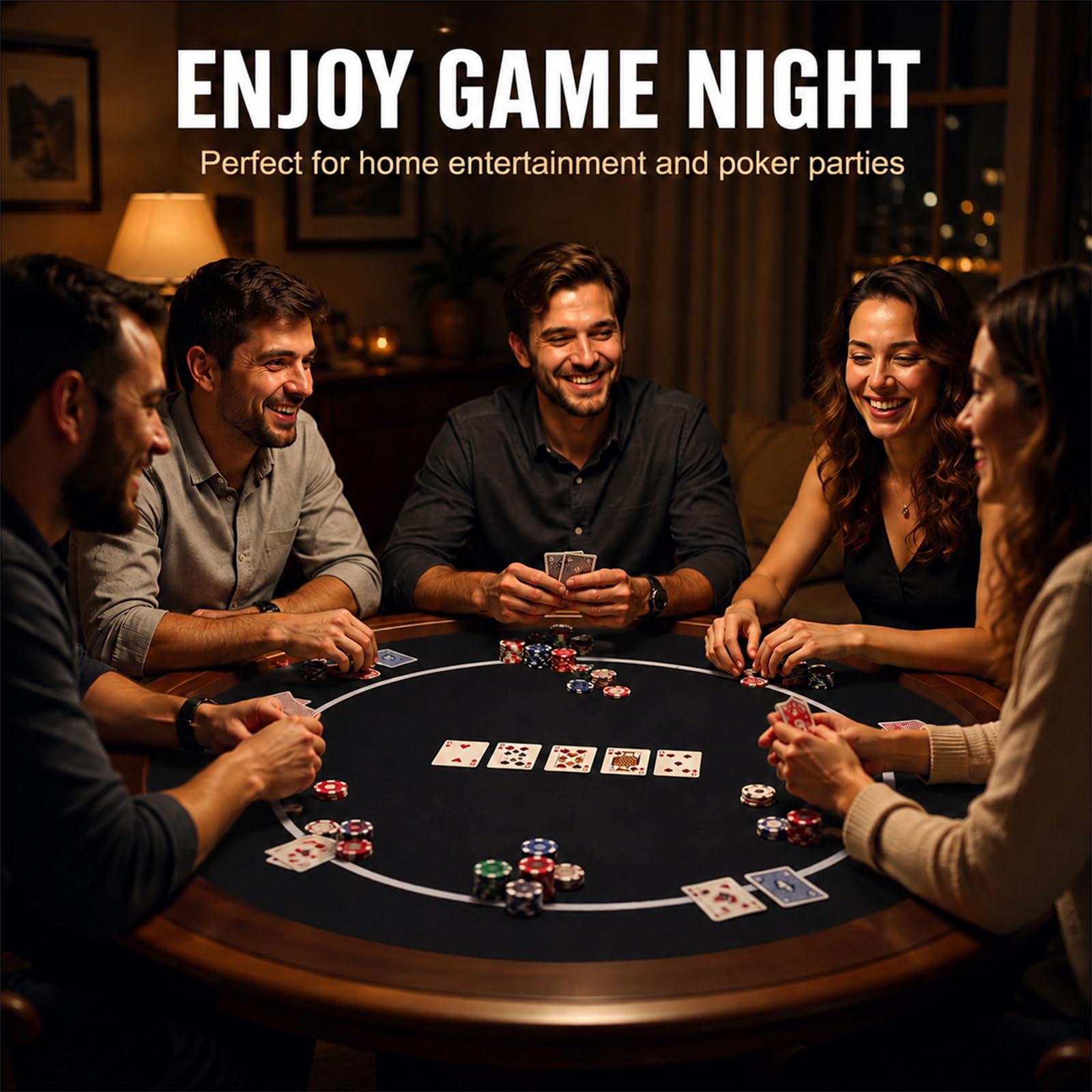 Genérico Tapete de Póker Redondo para Texas Hold'em con Base de Goma Antideslizante,Negro,120CM