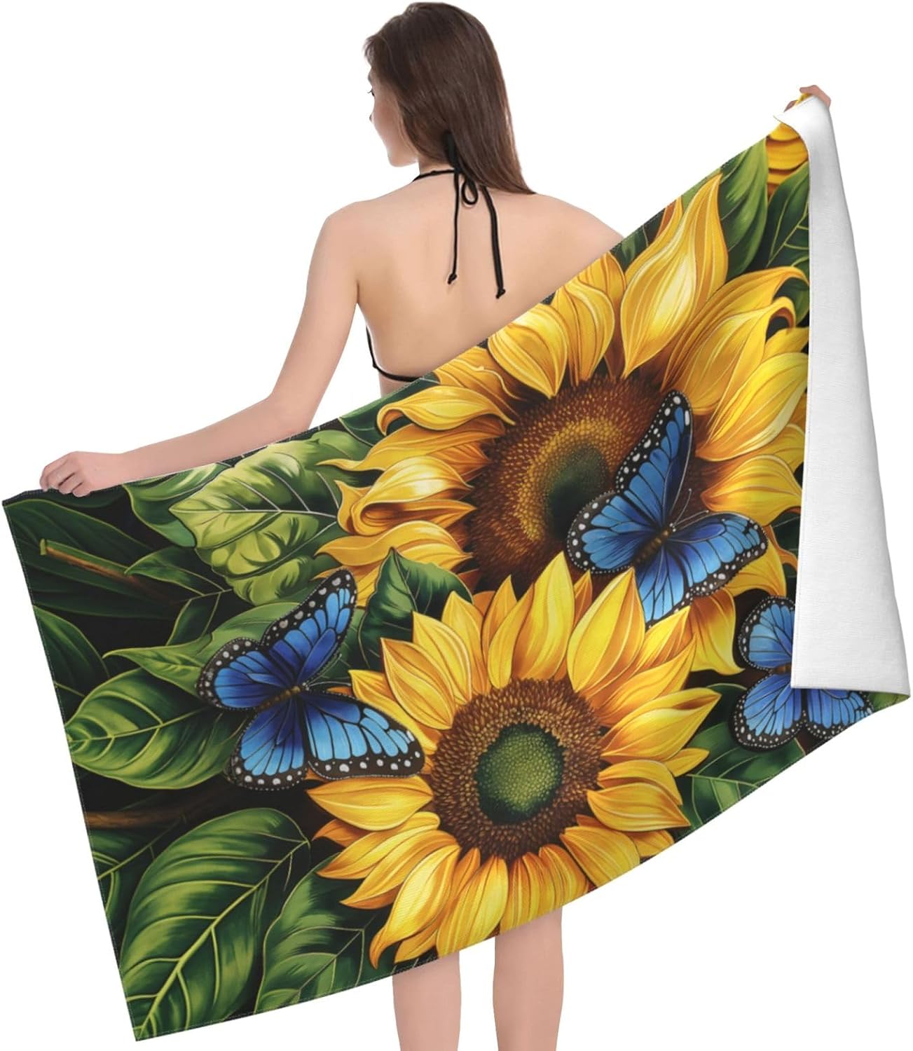Sunflower and Butterfly Beach Towel 31inx51in, Floral Sand-Free Microfiber Bath Towel Ultra Soft Quick Dry Pool Towel Absorbent Towel Lightweight Towel for Swimming Bathroom Decor