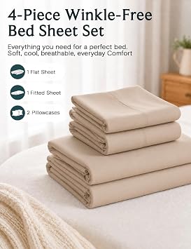 LuxClub 6 PC Sheet Set Bamboo Sheets Deep Pockets 18 Eco Friendly Wrinkle Free Sheets Machine Washable Hotel Bedding Silky Soft - Light Khaki California King