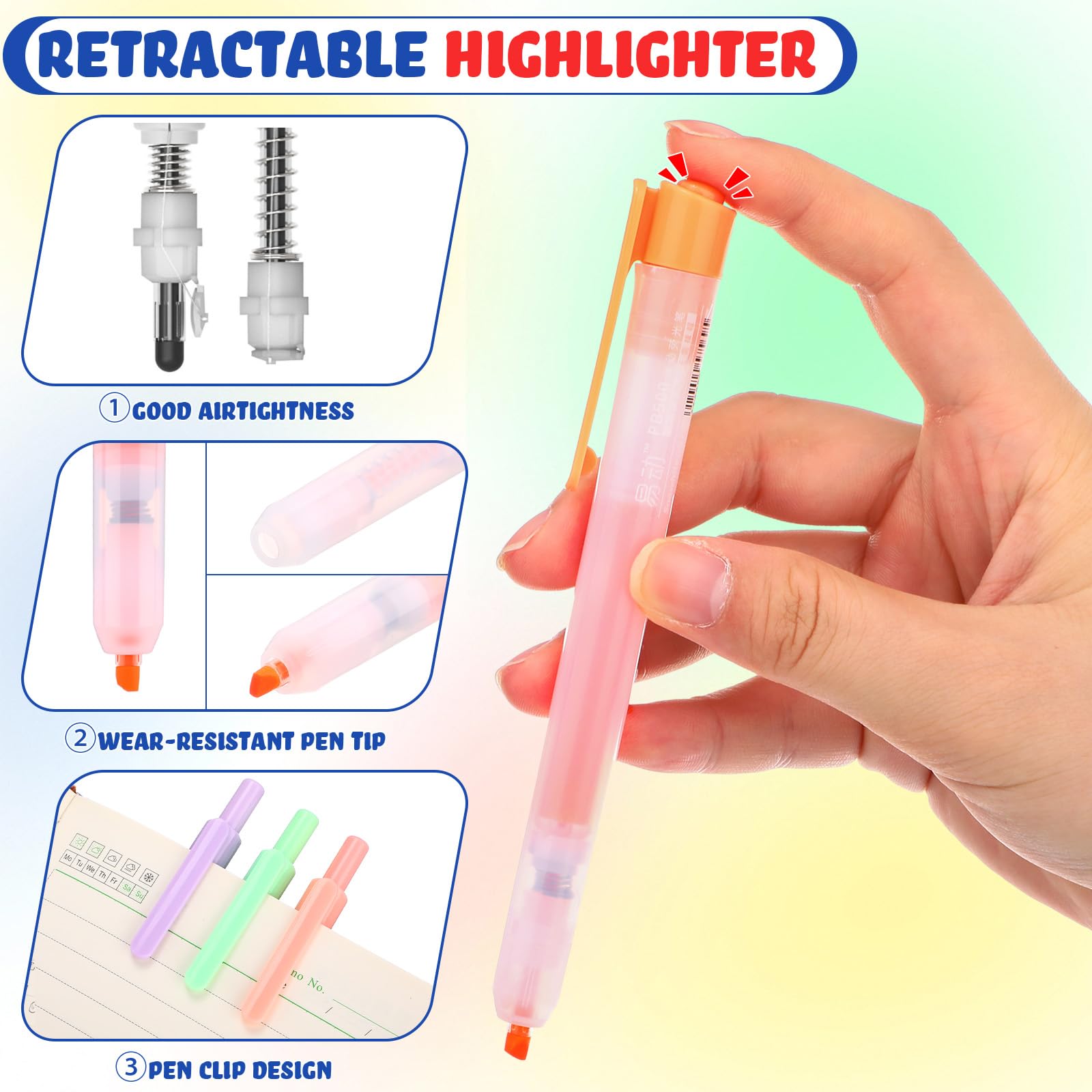 Affrolling Ausziehbare Whiteboard-Marker, 24 Stück, anklickbar, kein Verlaufen, feine Spitze, große Kapazität, radierbare Marker für Schule, Büro, Meetings (mehrfarbig)