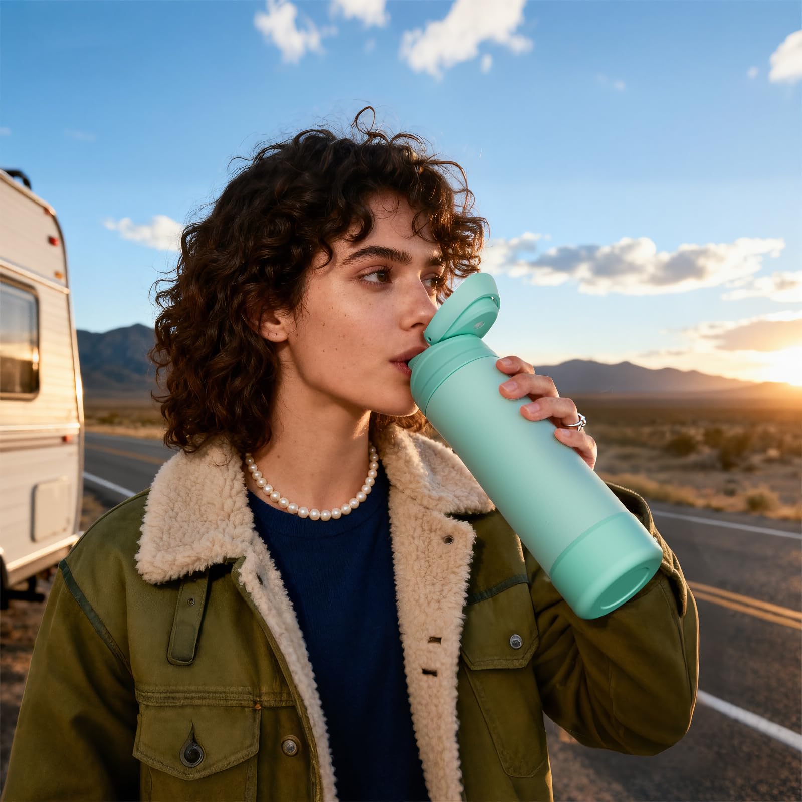 Fjbottle Botella Acero Inoxidable Térmica 1L/750ml – Botella Deportiva 24H Frío 12H Calor, Sin BPA, Apertura con Botón, Hermética, Apta Lavavajillas — view 6