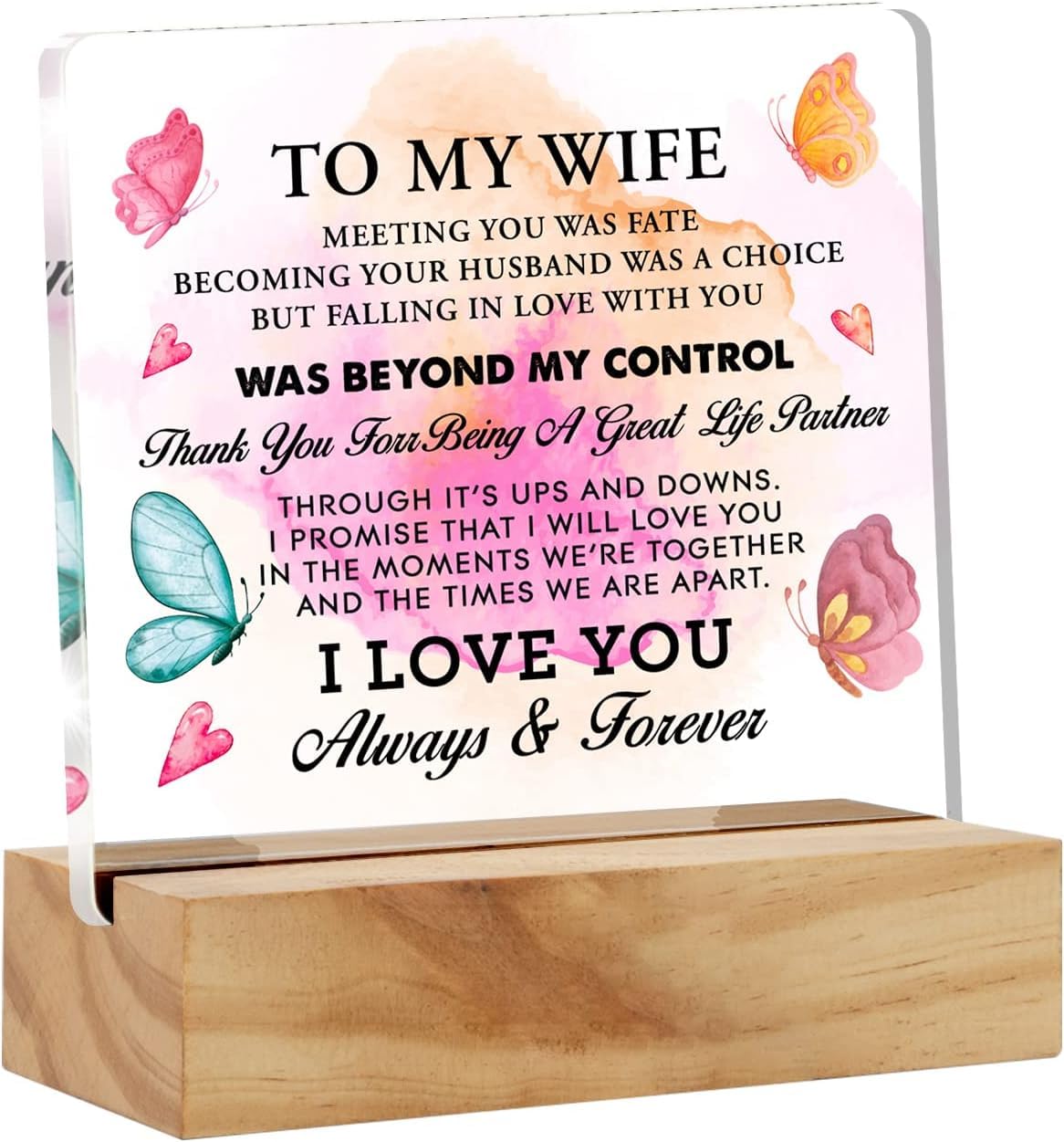 Christmas Wife Gift From husband,Romantic Acrylic Desk Sign Decoration Plaque to My Wife I Love You,Home Bedroom Desk Decor