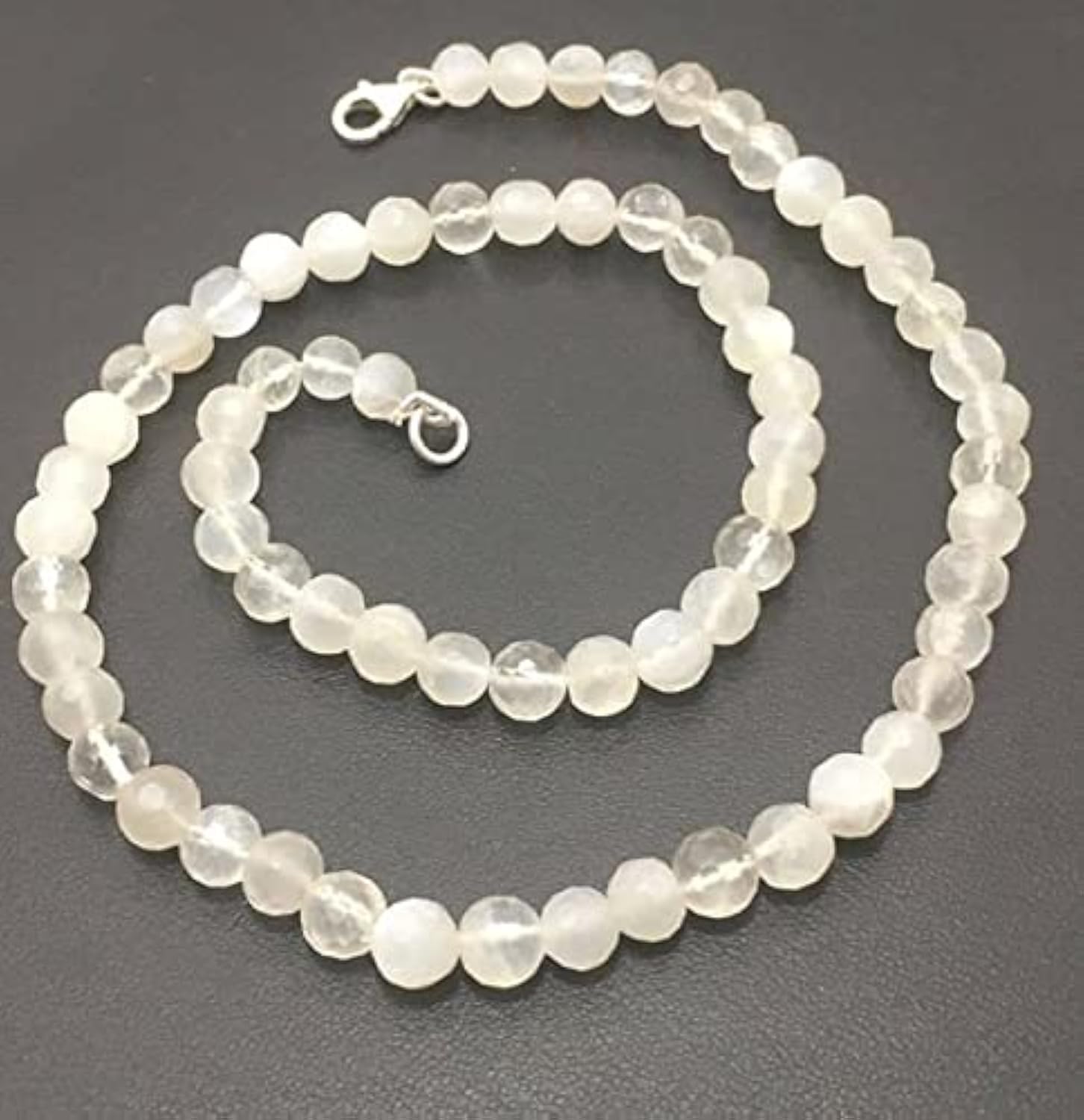 Collier en pierre de lune blanche 6mm LKBEADS ras du cou perles facettées