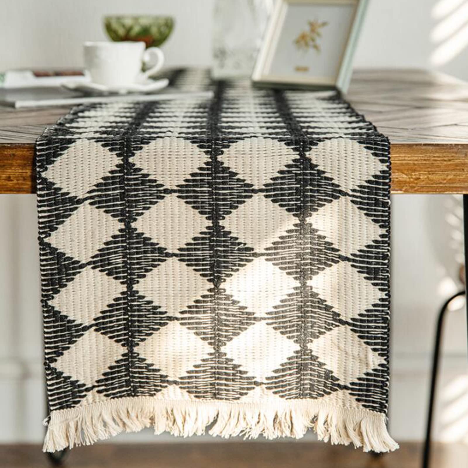 Chemin de Table à Franges en Coton et Lin, Chemin de Table à Manger ou Commode Gris à Point d'ourlet Fait à la Main pour Mariage, décoration de Festival (Couleur : Blanc, Taille : 30 * 180 cm)