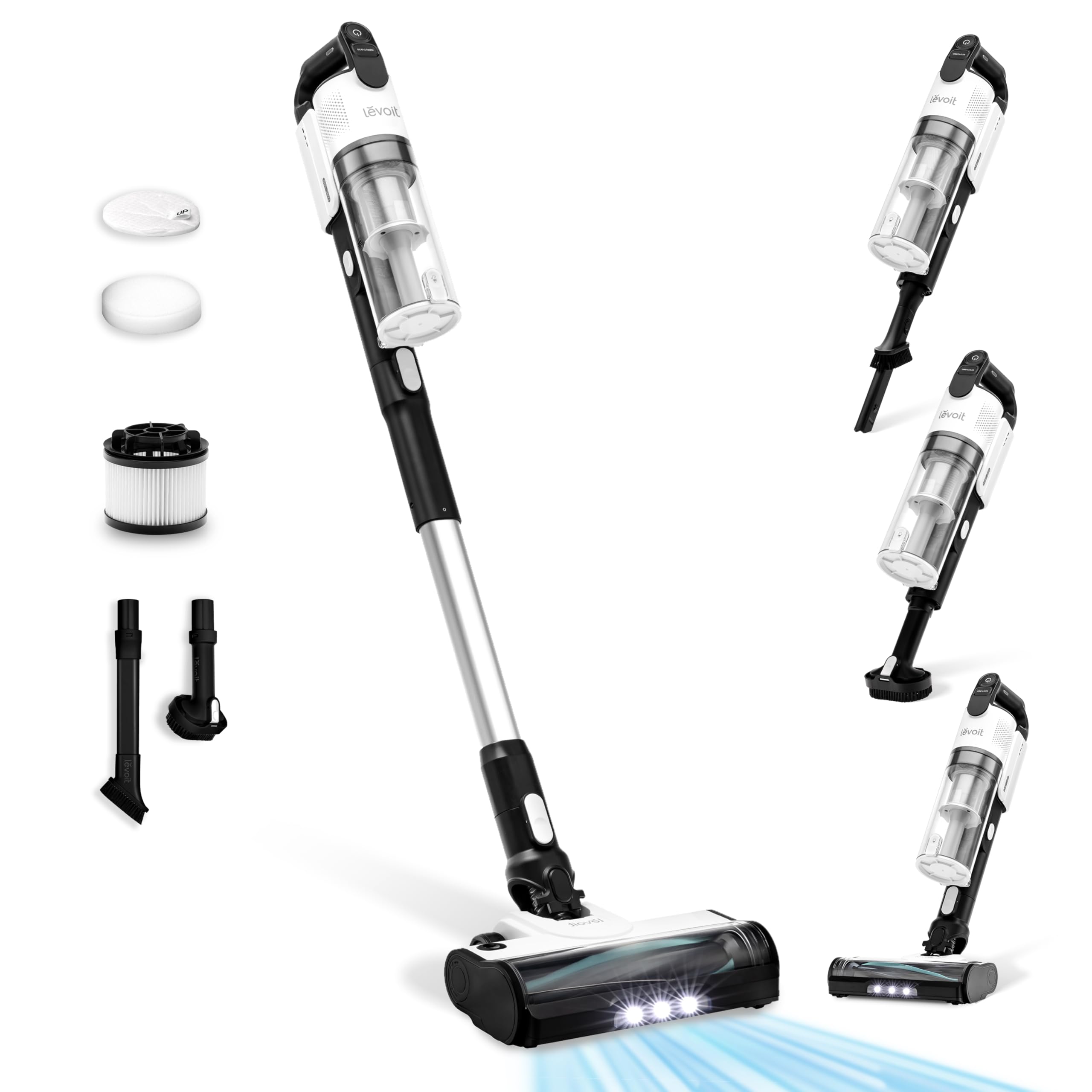 Levoit Aspirateur Balai sans Fil Anti-Enchevêtrement, 2.8kg Léger, 5 Couches Filtre à 99,9%, jusqu'à 50 Mins, Lumière LED, Accessoires 4 en 1 pour Poils d'animaux, Sols Durs, Voitures, Vacuum Cleaner
