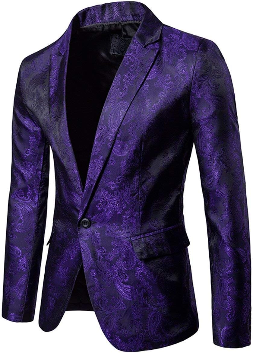 Cloudstyle Mens Slim Fit Paisley Suit Single Breasted Party Suit Jacket 1 Button Sport Coat