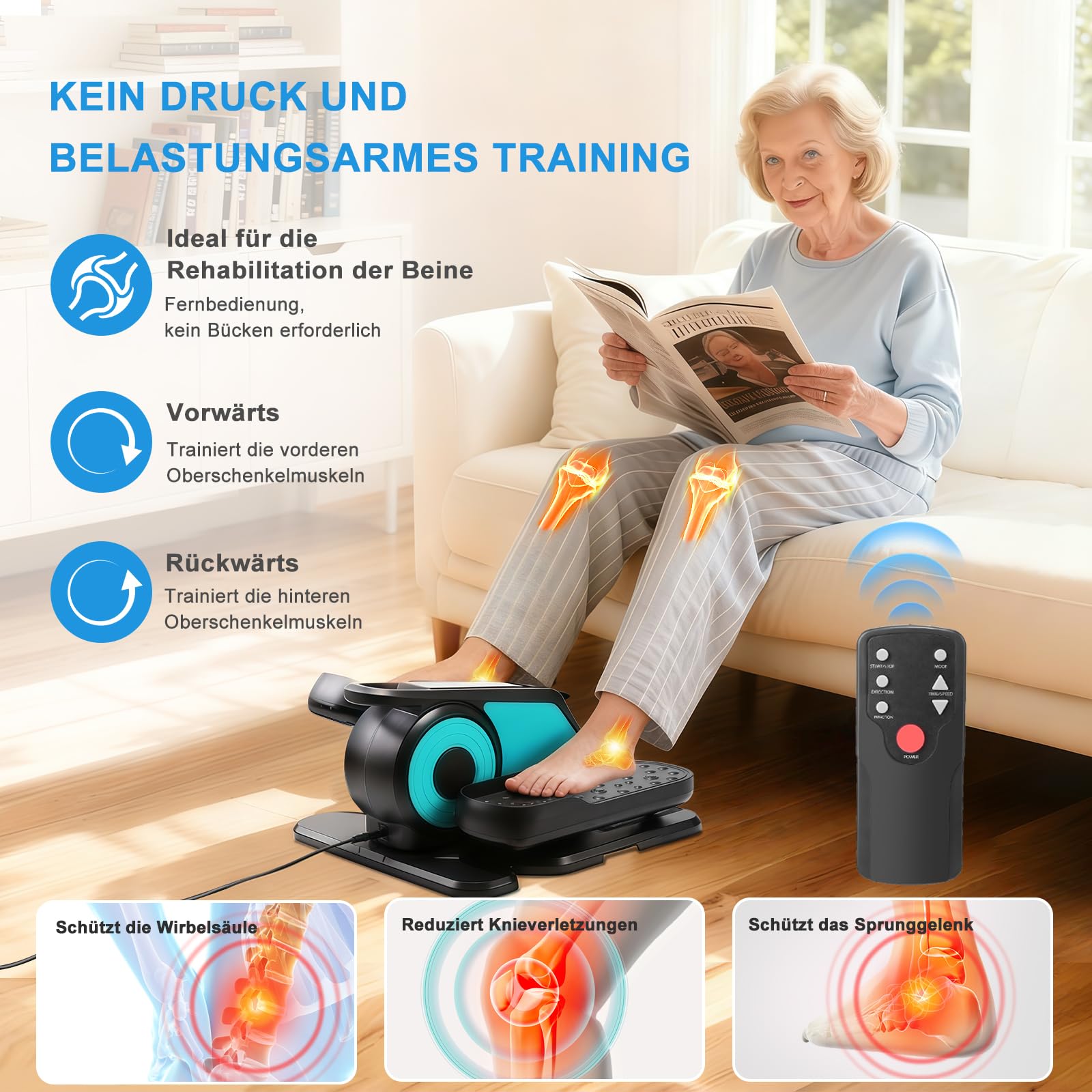 Untertisch Ellipsentrainer, Elektrischer Sitz-Pedaltrainer mit Fernbedienung, Mini Stepper für das Training, Einstellbare Geschwindigkeiten, Beintrainer für Senioren und Erwachsene