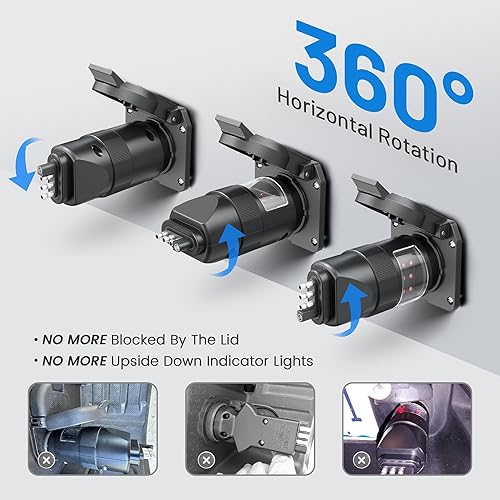 Miniatura 3 de MECMO Probador de enchufe de remolque lateral de vehículo giratorio de 360, hoja de 7 vías y probador de circuito de cable de luz de remolque