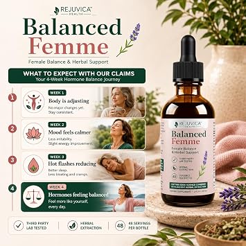 Rejuvica Health Balanced Femme - Advanced Female Balance Support Supplement - Liquid Delivery for Better Absorption - Vitex, Dong Quai, Black Cohosh, Maca & More!