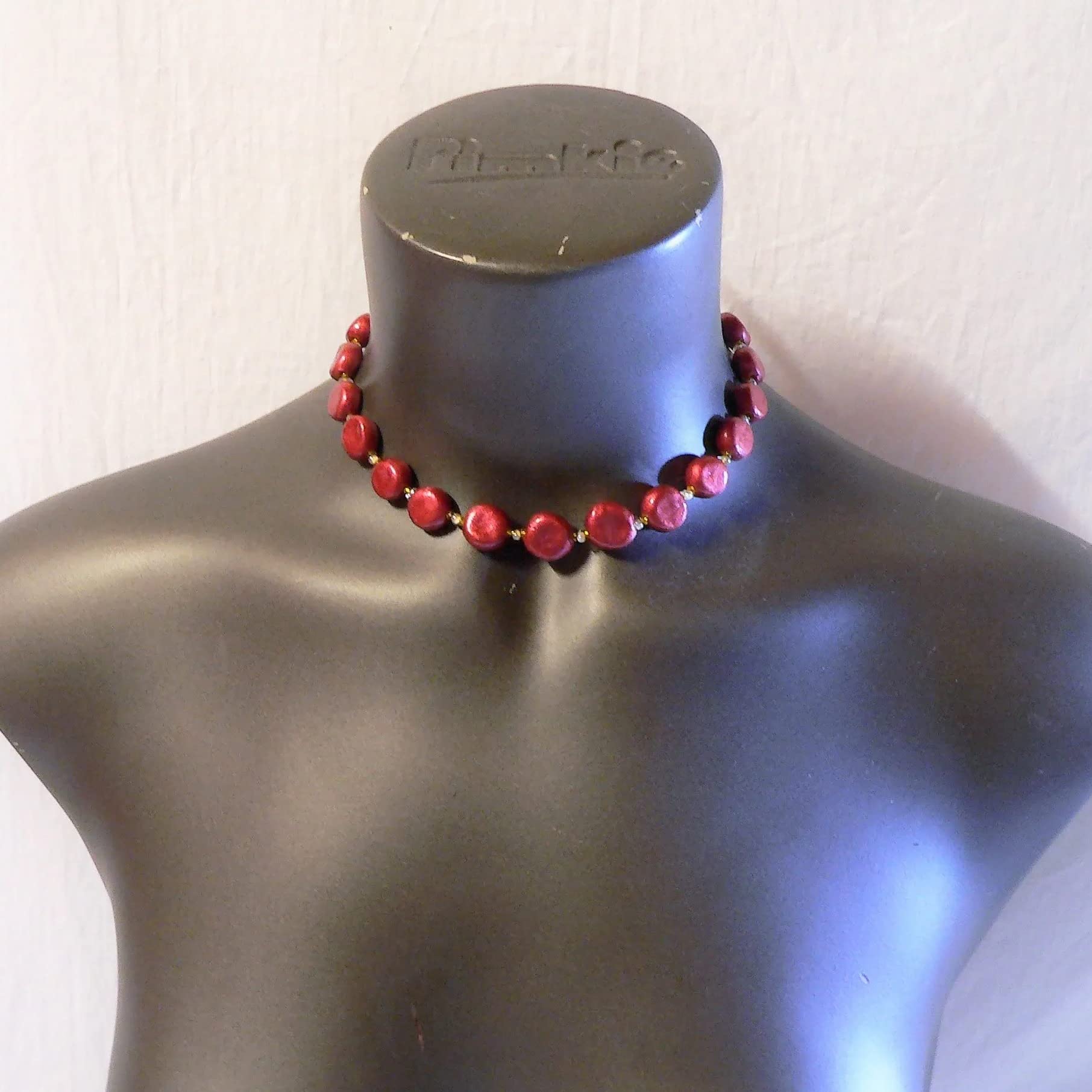 Joyas para mujer: Conjunto de perlas de cerámica, gargantilla, pendientes y pulsera, color rojo