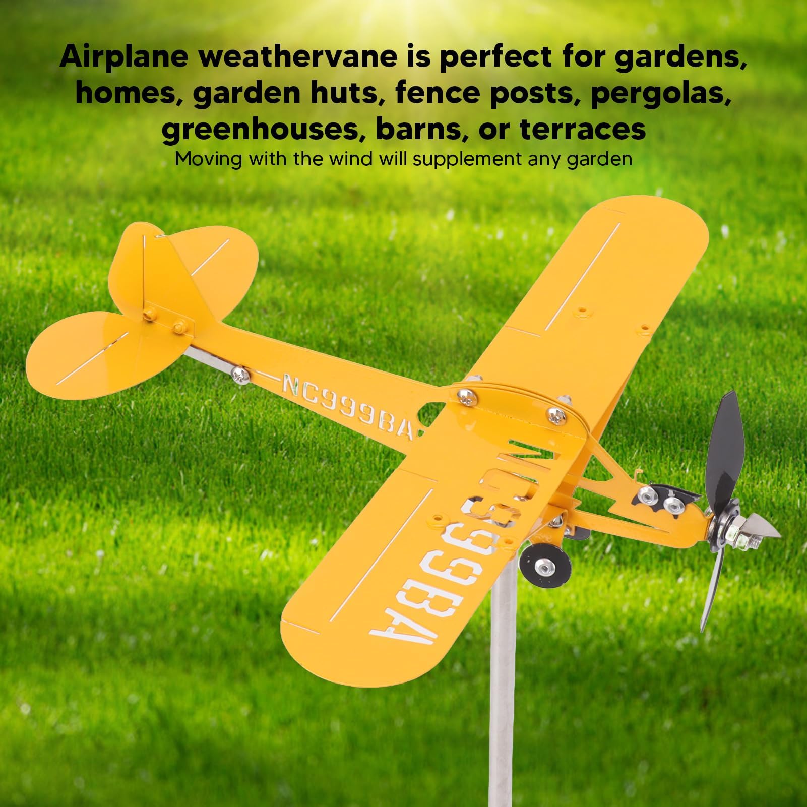 Mulino a Vento Per Aeroplano da Giardino, Banderuola 3D in Metallo Per Aeroplano, Girandola a Vento Per Regali da Cortile E Giardino Per Gli Amanti del Volo(L)