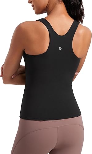 CRZ YOGA Butterluxe - Camiseta sin mangas de entrenamiento para mujer, con espalda cruzada, acolchada, cuello alto, para yoga, atlética con brasier