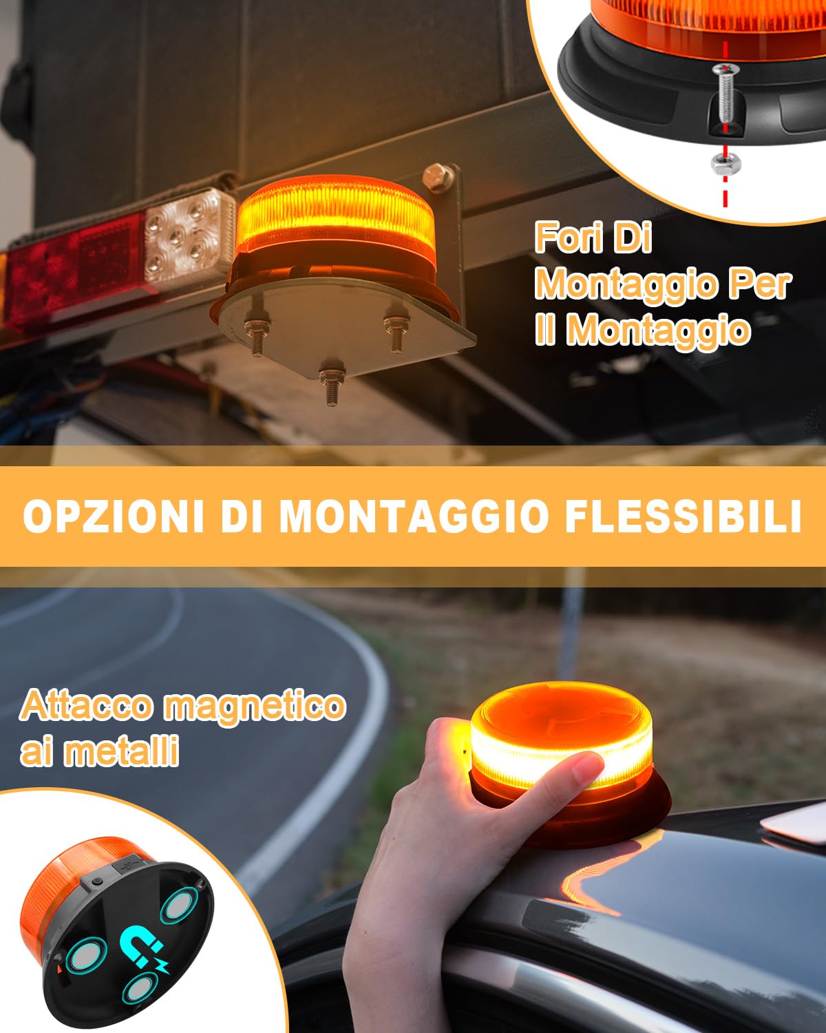 Dinfu 2 x lampeggiante arancione a batteria lampeggiante led senza fili | 12V-24V Faro rotante a LED batteria con magnetico, Cavo USB e accendisigari e 9 modalità per auto trattore UTV SUV J-eep