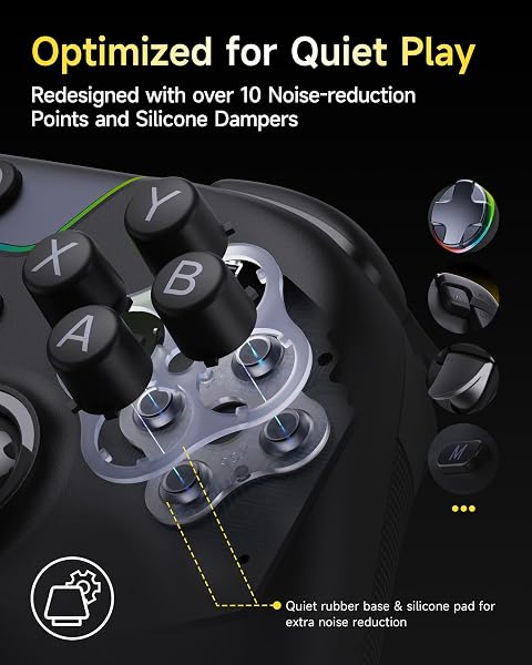 EasySMX X05 Pro Wireless Controller for PC Ergonomic Skin-Like Grip, Quiet-Touch Low-Noise Buttons, 1000mAh Battery, Dual Triggers, Hall Joysticks, 2 Programmable Buttons, RGB, with Charging Stand - 3