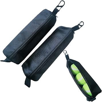 2 Pcs Pickleballs Bag with Metal Hook Portable Tennis Ball Storage Bag for Backpack Paddle Accessories Sport Gear Holds 3 Regular Each Training Equipment Pickleball Pouch Pickle HookBlack