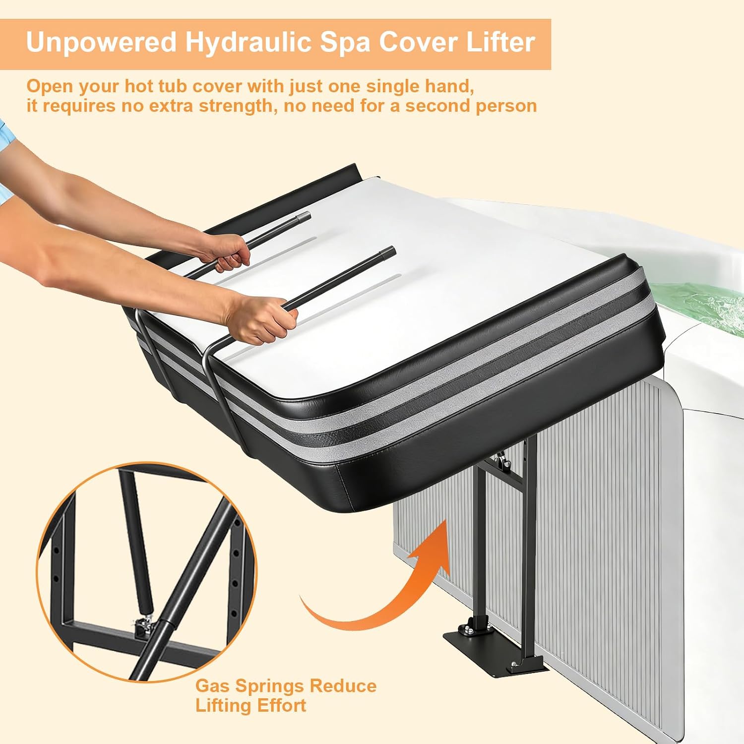Universal Hot Tub Cover Lift, Adjustable U-Arms Spa Cover Lifter for Hot Tub, Undermount Design Works with All Spa Shapes