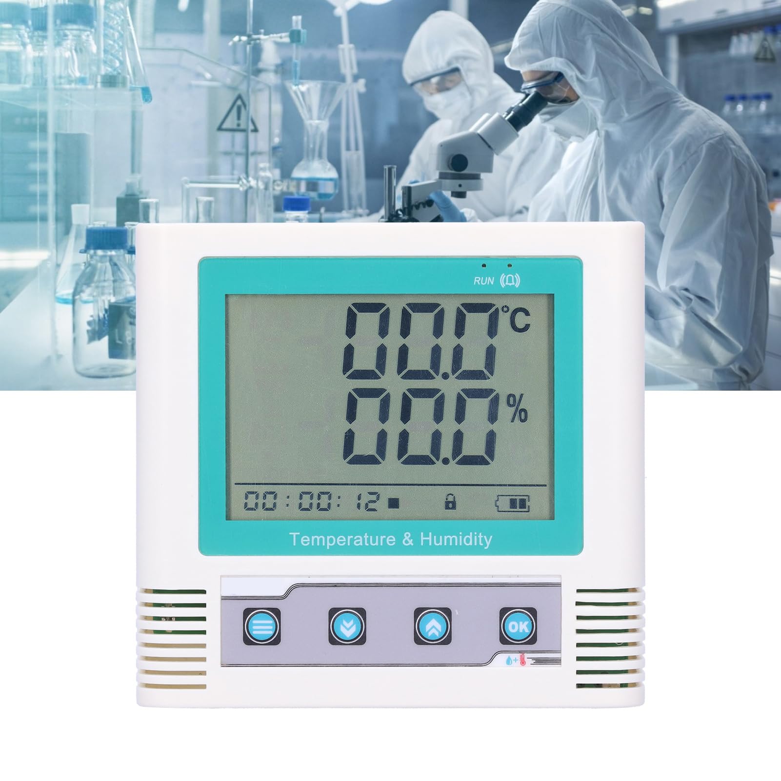Registrador de temperatura y humedad USB con rango de -20 a 60 ℃, pantalla LCD grande, termómetro higrómetro digital con alarma para sala de computadoras, almacenamiento,