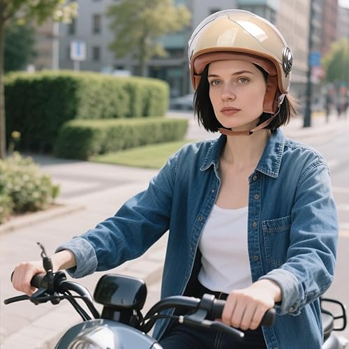 Miniatura 5 de Casco de motocicleta de cara abierta para hombres y mujeres, adulto, estilo retro alemán, 34, casco de motocicleta con certificación FMVSS 218 y