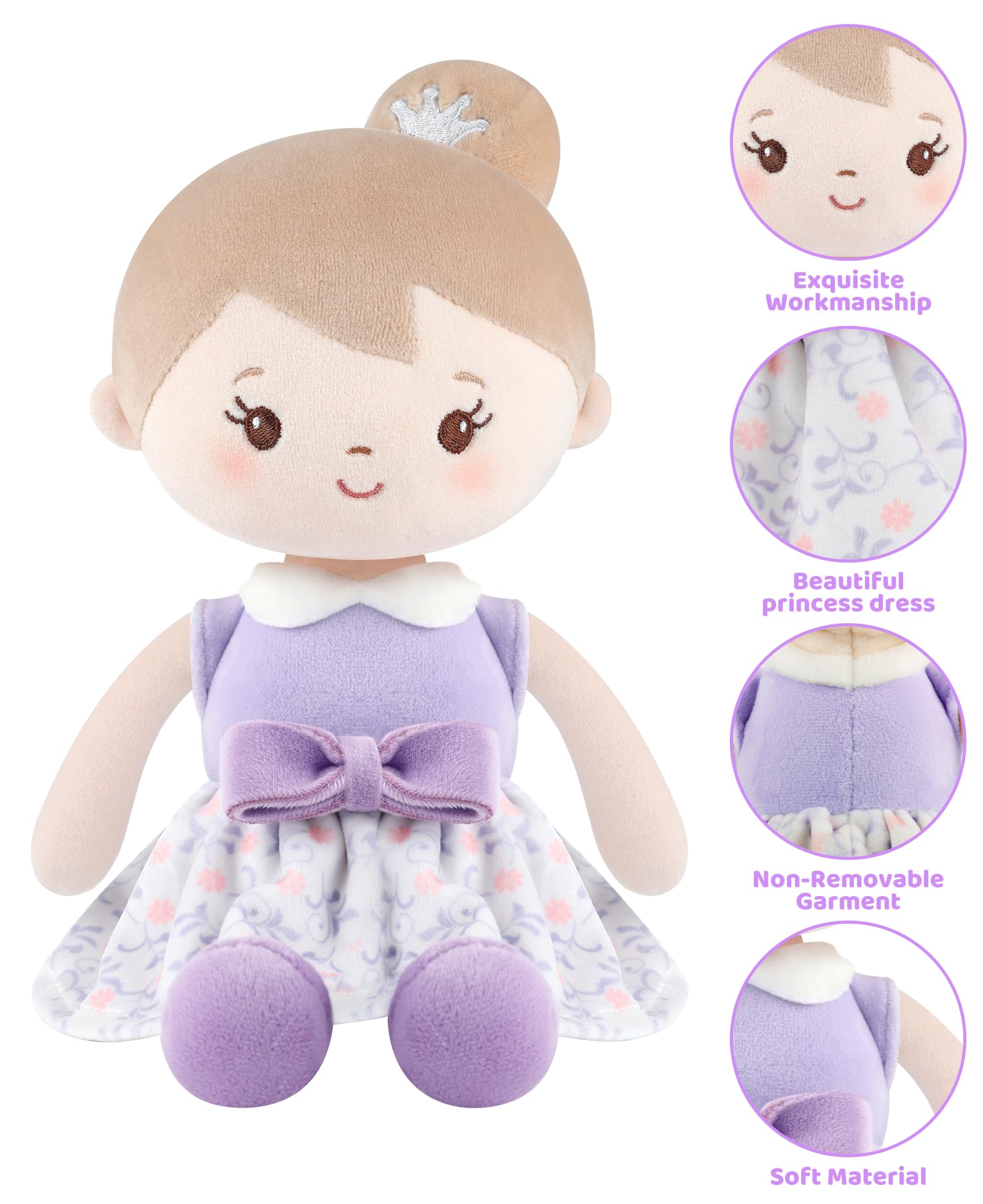 GAGAKU Muñecas Trapo para Niñas 30cm Tela Suave Ángel Guardián Regalo de Bautizo para Niña con Alas Peluche Amuleto de la Suerte para Niños de 1-6 Años- Niña Cereza (Chica Vestido Morado) — view 2