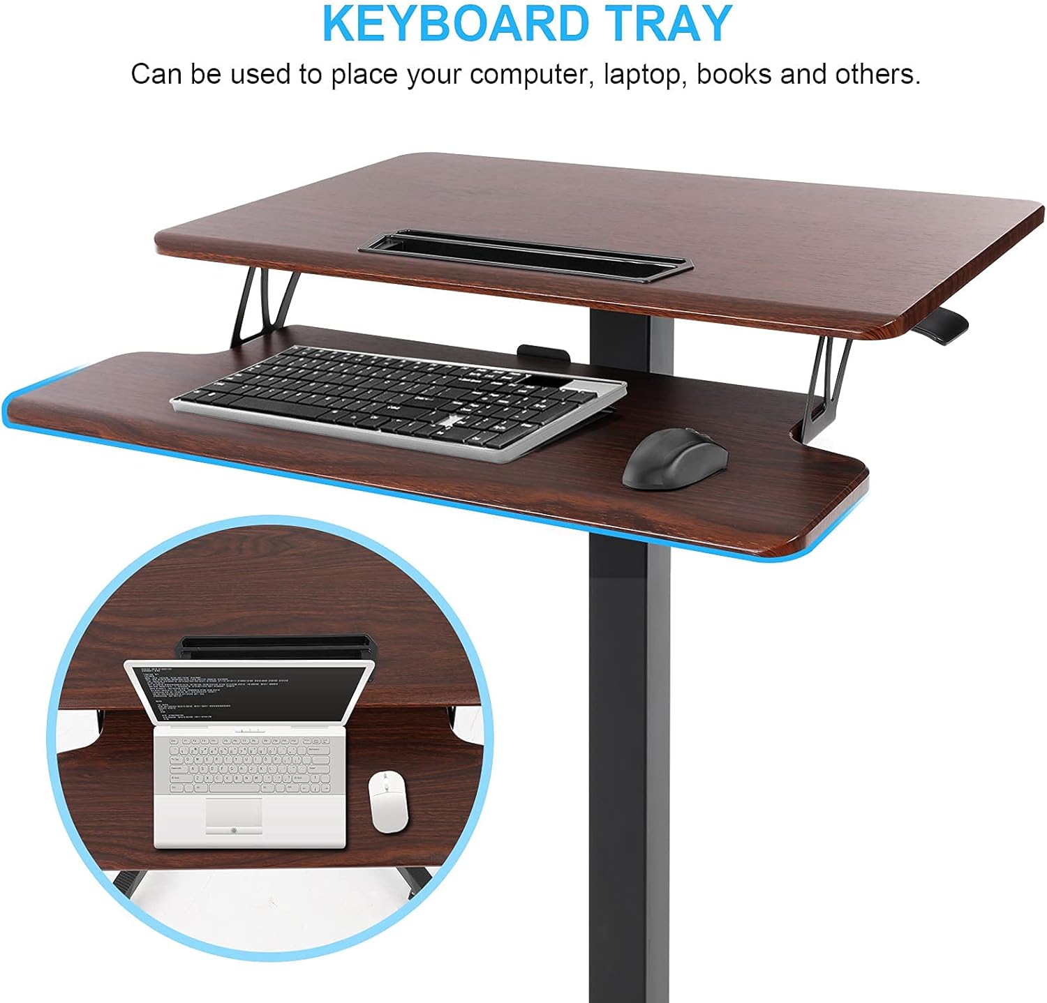 LGHM Rolling Desk, Height Adjustable Mobile Desk, Rolling Standing Desk with Wheels, Home Office Sit-Stand Desk with Keyboard, Pneumatic Adjustable Laptop Desk Cart Computer Workstation : Office Products