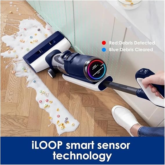 Smart Cordless Wet Dry Vacuum Cleaner and Mop, Digital Display, Long Run Time, Space-Saving Design, Blue for Pet Hair, Hard Floors, Carpet