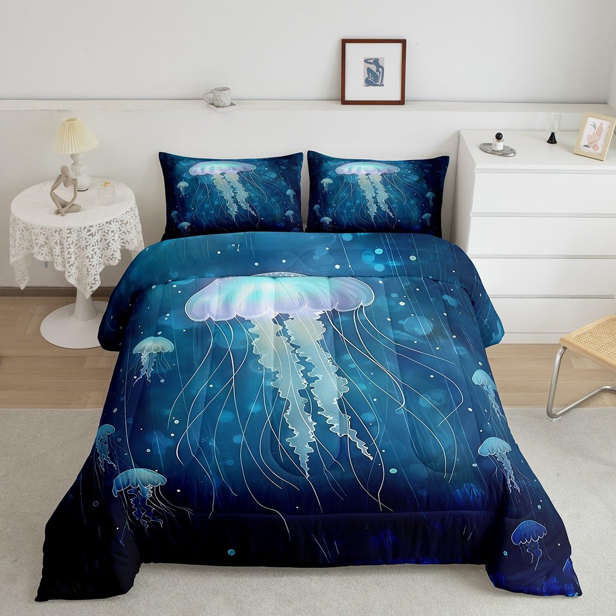 Ropa de cama de criaturas marinas para decorar habitaciones juveniles con edredón de medusas