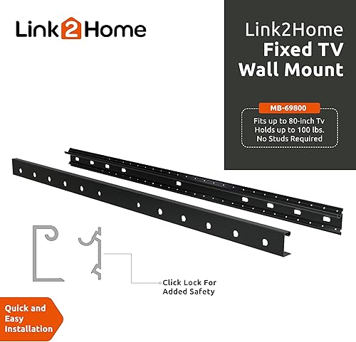 Miniatura 2 de Link2Home Commercial Electric Series - Soporte de pared fijo para televisores de 32 a 80 pulgadas, montaje directamente en paredes de chapa o placas