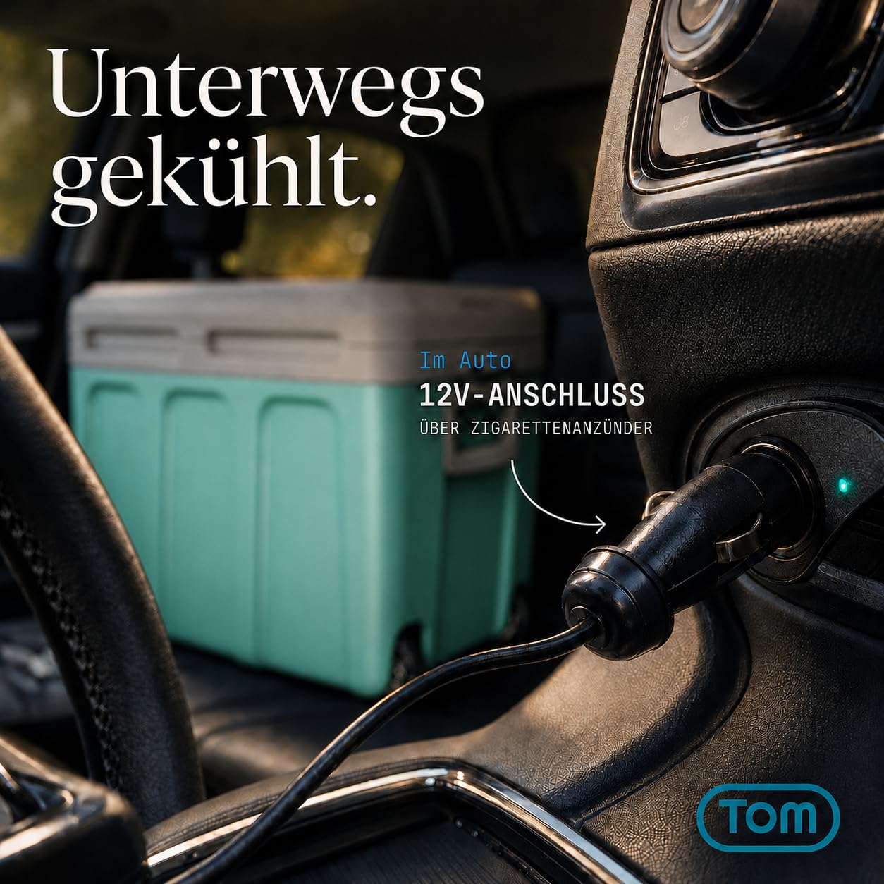 TOM 2in1 XXL Kühlbox 40l mit Kühl- und Heizfunktion – elektrische Coolbox mit Rollen – 230V & 12V Strom Anschluss – Elektrisch – für Auto, Camping, Wohnwagen & Co – Plus Geschenk