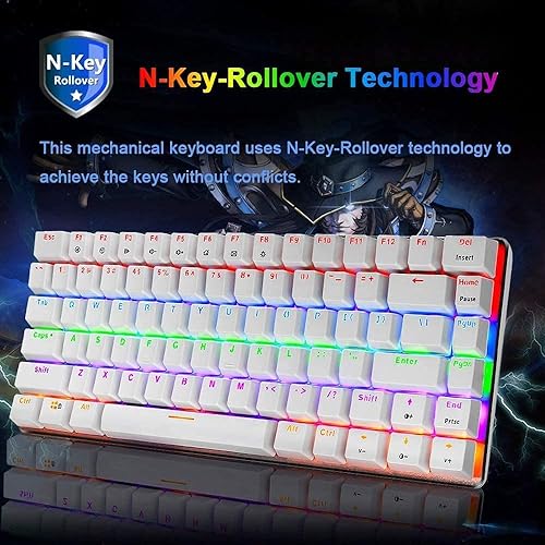 Miniatura 7 de FELICON Teclado mecánico, AK33 Rainbow LED retroiluminado con cable USB para juegos, teclado mecánico compacto de 82 teclas con teclas antifantasmas