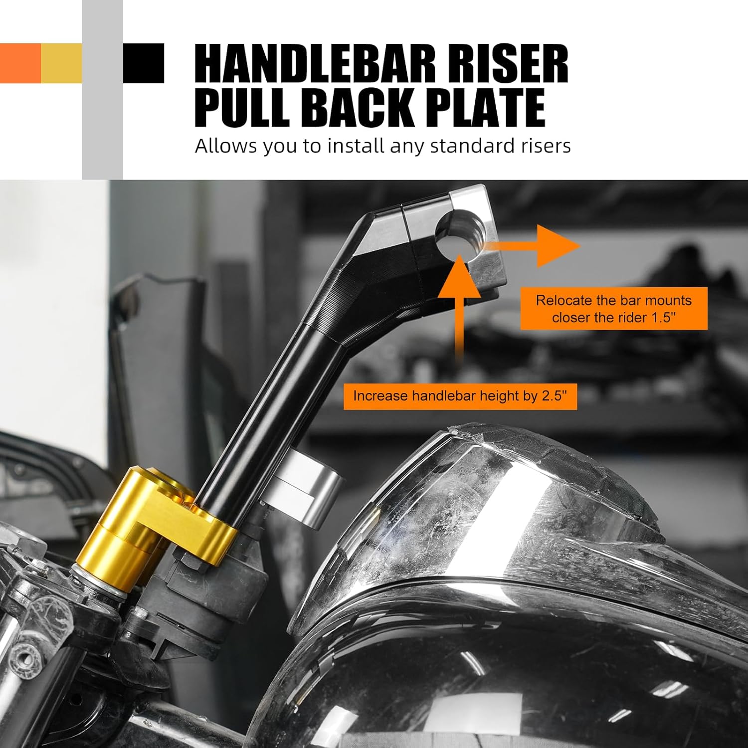 NICECNC Gold Handlebar Riser Relocation Bracket Mount Aluminum CNC Compatible with Harley Road Glide FLTRX 2015-2024, Street Bob FXBBS 114 2021-2024, See Fitments