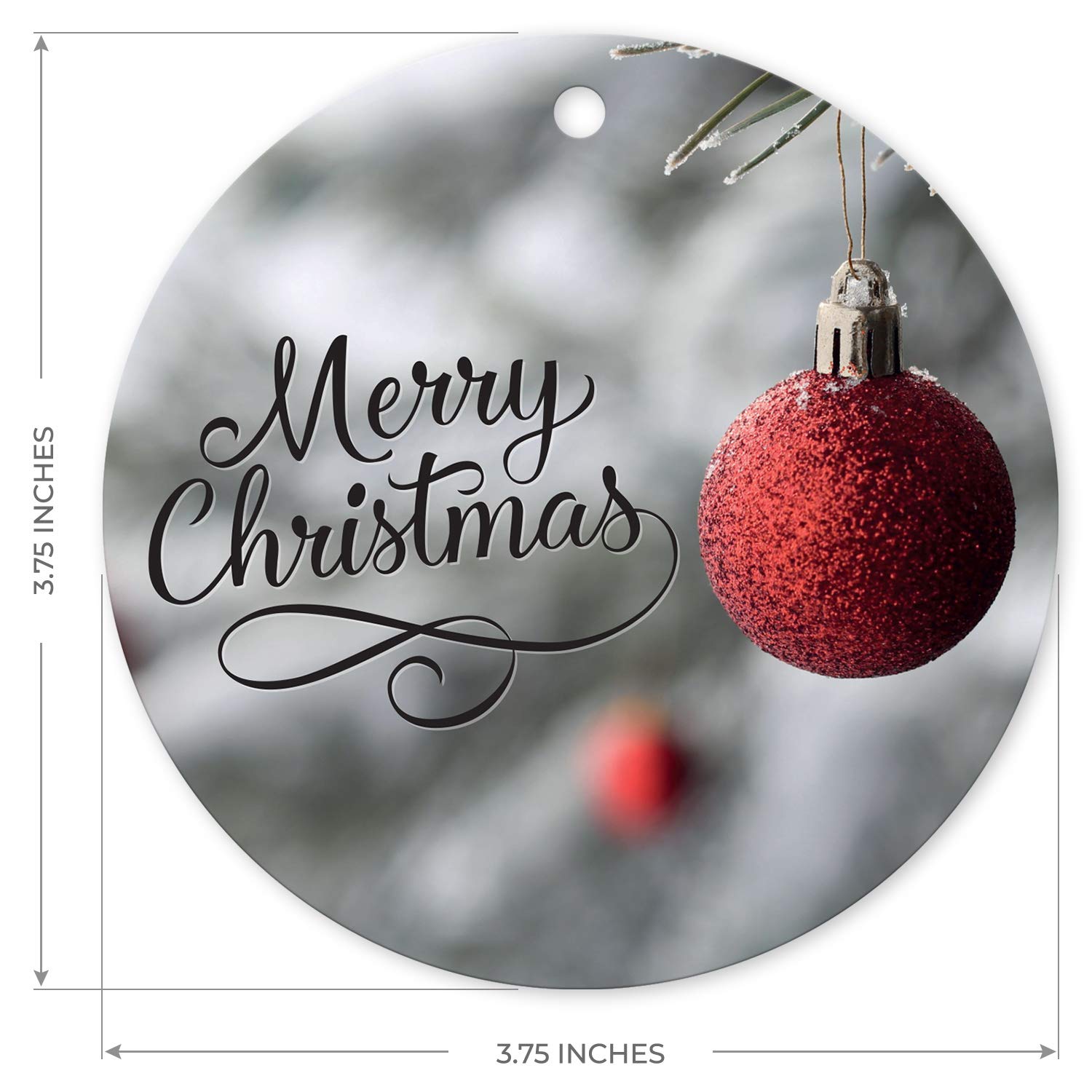 Soul Décor Christmas Tree Ornaments, Merry Christmas Ornament, Large 3.75" Round Metal Ornament, Velvet Pouch Included