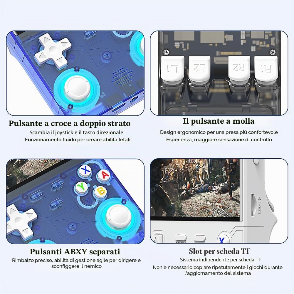 R36 - Console di gioco portatile ultra retrò con sistema Linux open source, schermo IPS da 4,0 pollici, scheda TF 64G/128G contiene oltre 15.000+/30000 giochi, abilitato WiFi, console emulatore