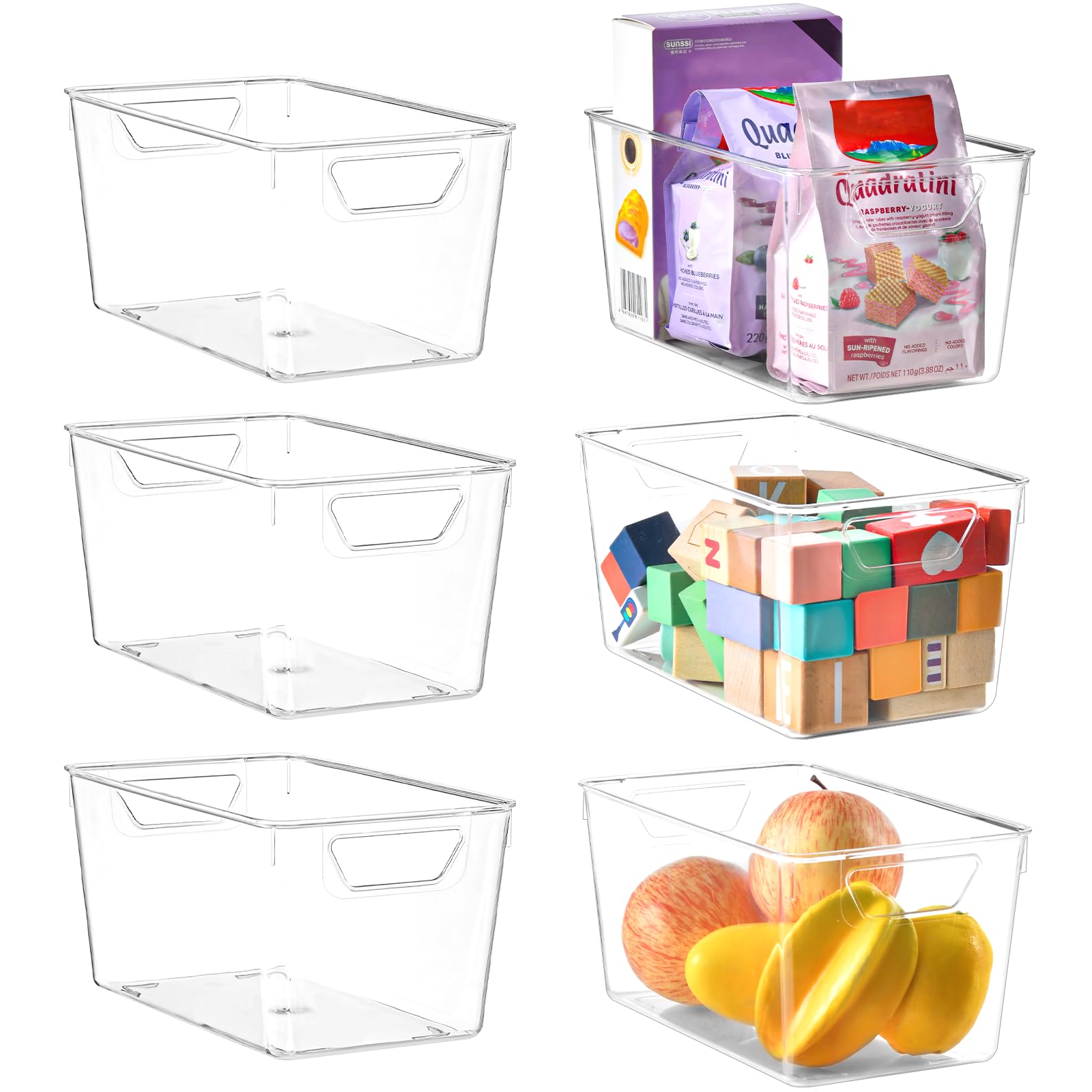 Stebopum 6Pack Plastic Storage Box, Clear Storage Boxes With Handle, Suitable For Kitchen Cupboard Organiser, Bathroom, Pantry, Fridge Organisers