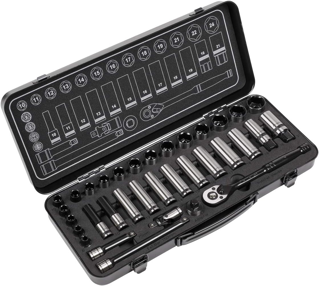 Sealey AK7971 34pc 3/8"Sq Drive 6pt WallDrive Socket Set - Metric Black Series