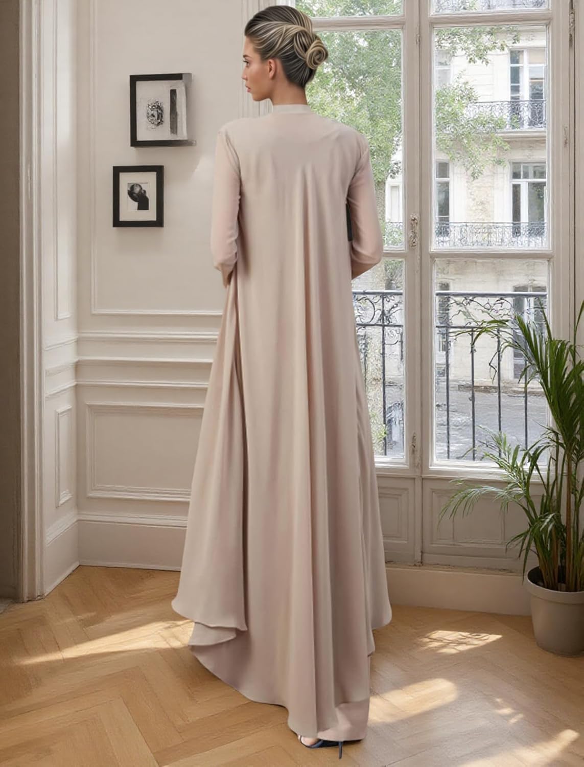 3 Pieces Chiffon Mother of The Bride Pant Suits Lace Appliques Wedding Guest Outfit with Long Jacket