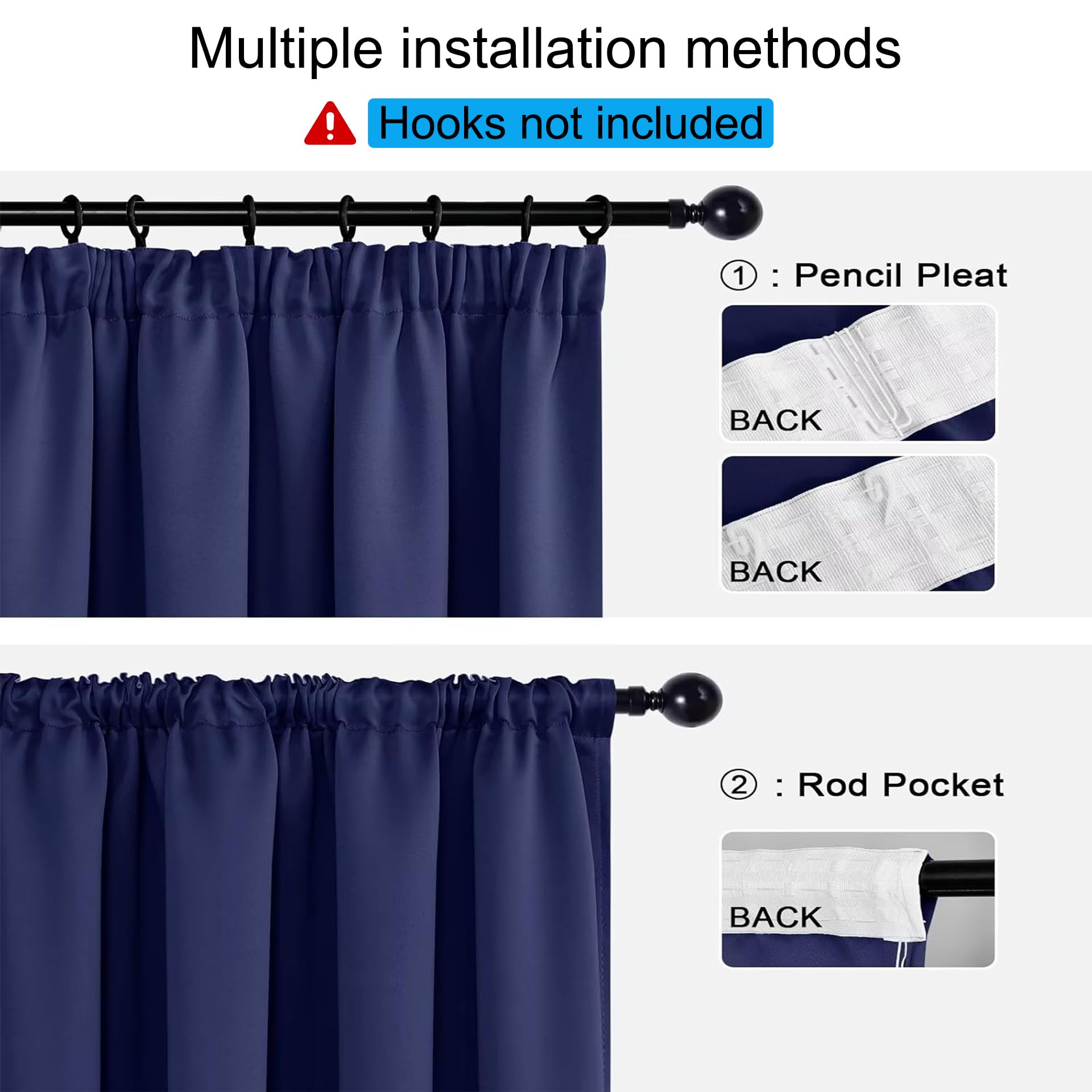 Rideau Occultant Thermique Isolant 181 x 196 cm Opaque Doux et Esthétiques Rideaux Thermique Isolant Design Moderne, pour Toutes Les Saisons pour Salon Chambre Séparation, Bleu Foncé