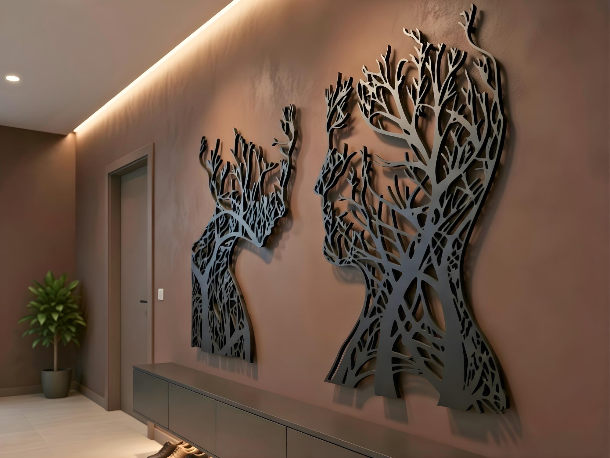 VAILLA ® Quadro moderno soggiorno, Decorazione 3D Murali in legno, Quadretti da parete in nero e oro, Decorazioni moderni muro per salotto, camera da letto, Corridoio, casa (Teste 1)