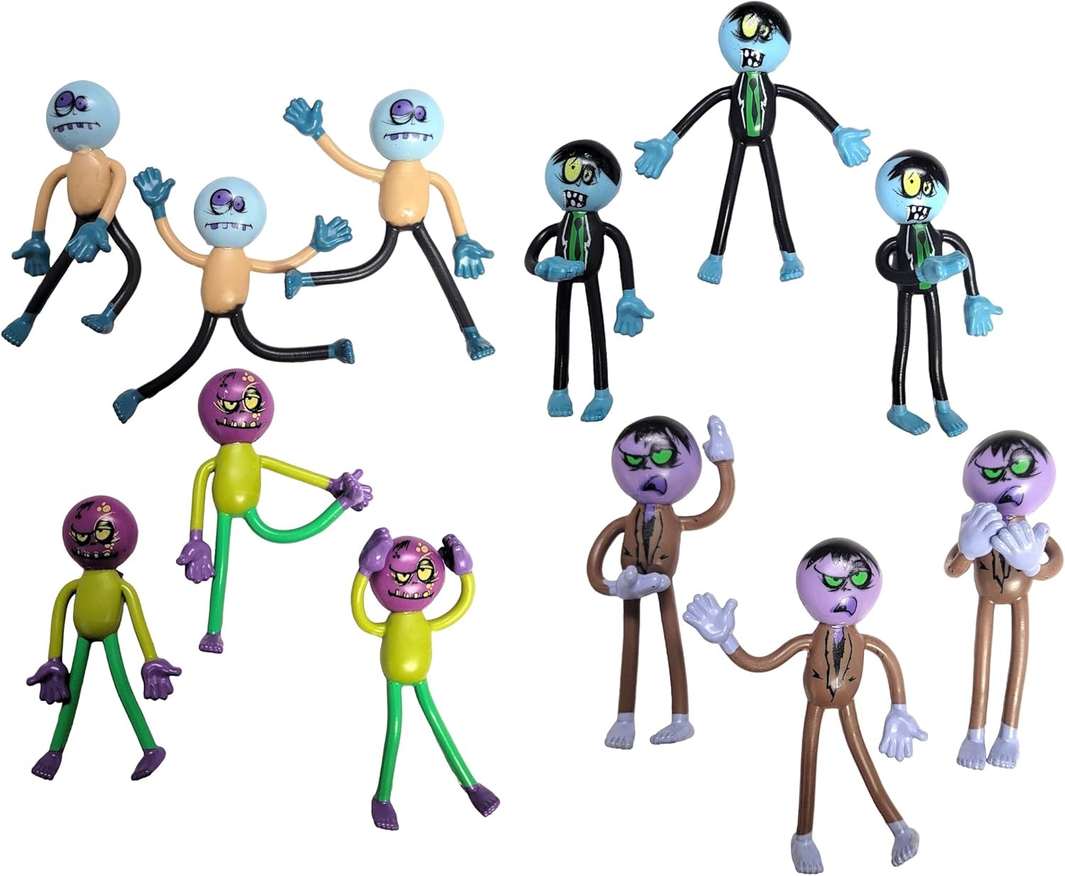 Zugar Land Bendable Colorful Zombi 3.75" Figure Toys (12 Pack) Flexible Rubber Figures Sensory Stress Relief Fidget Toys. Great Party Favor (Zombi)