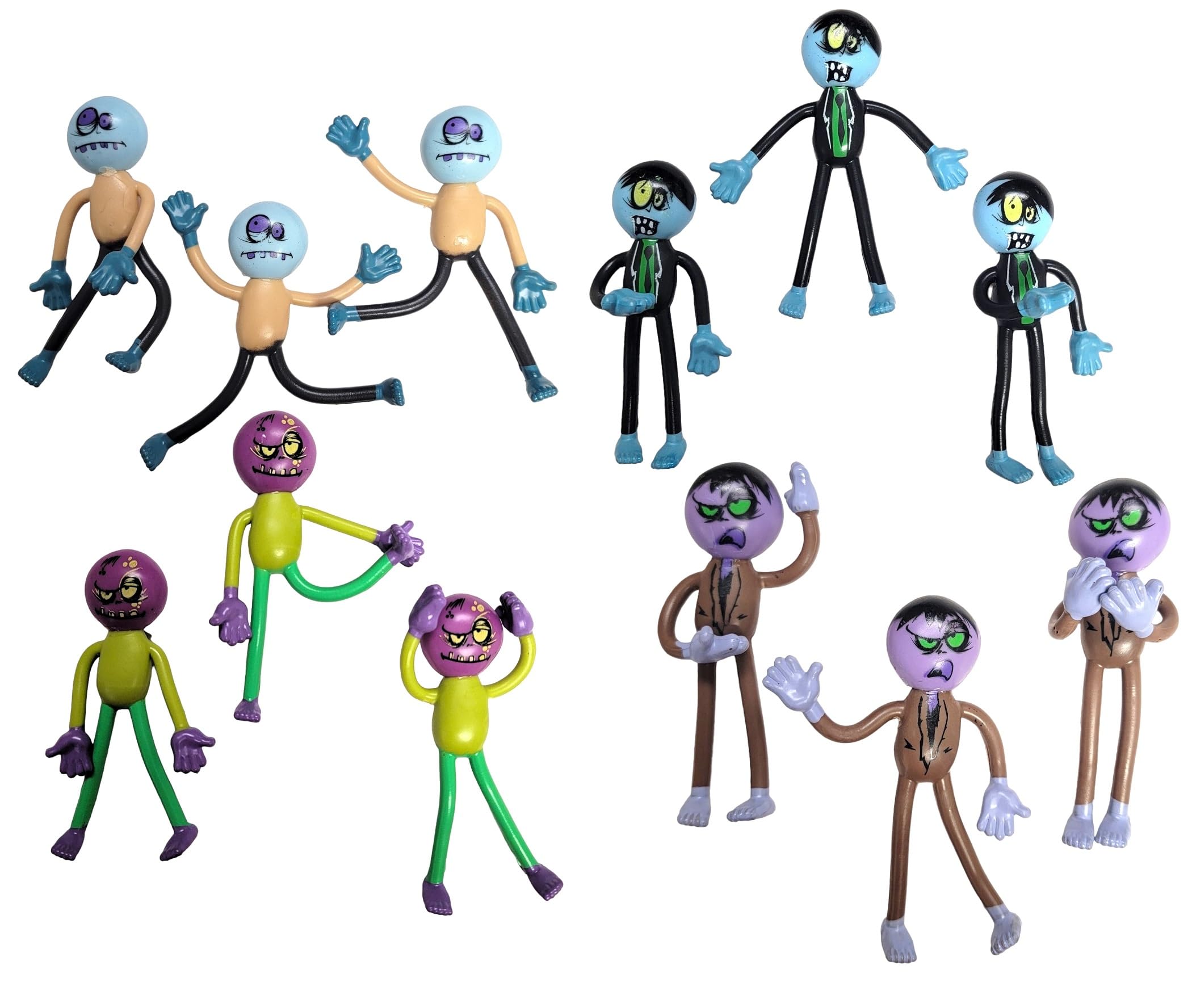 Zugar Land Bendable Colorful Zombi 3.75" Figure Toys (12 Pack) Flexible Rubber Figures Sensory Stress Relief Fidget Toys. Great Party Favor (Zombi)