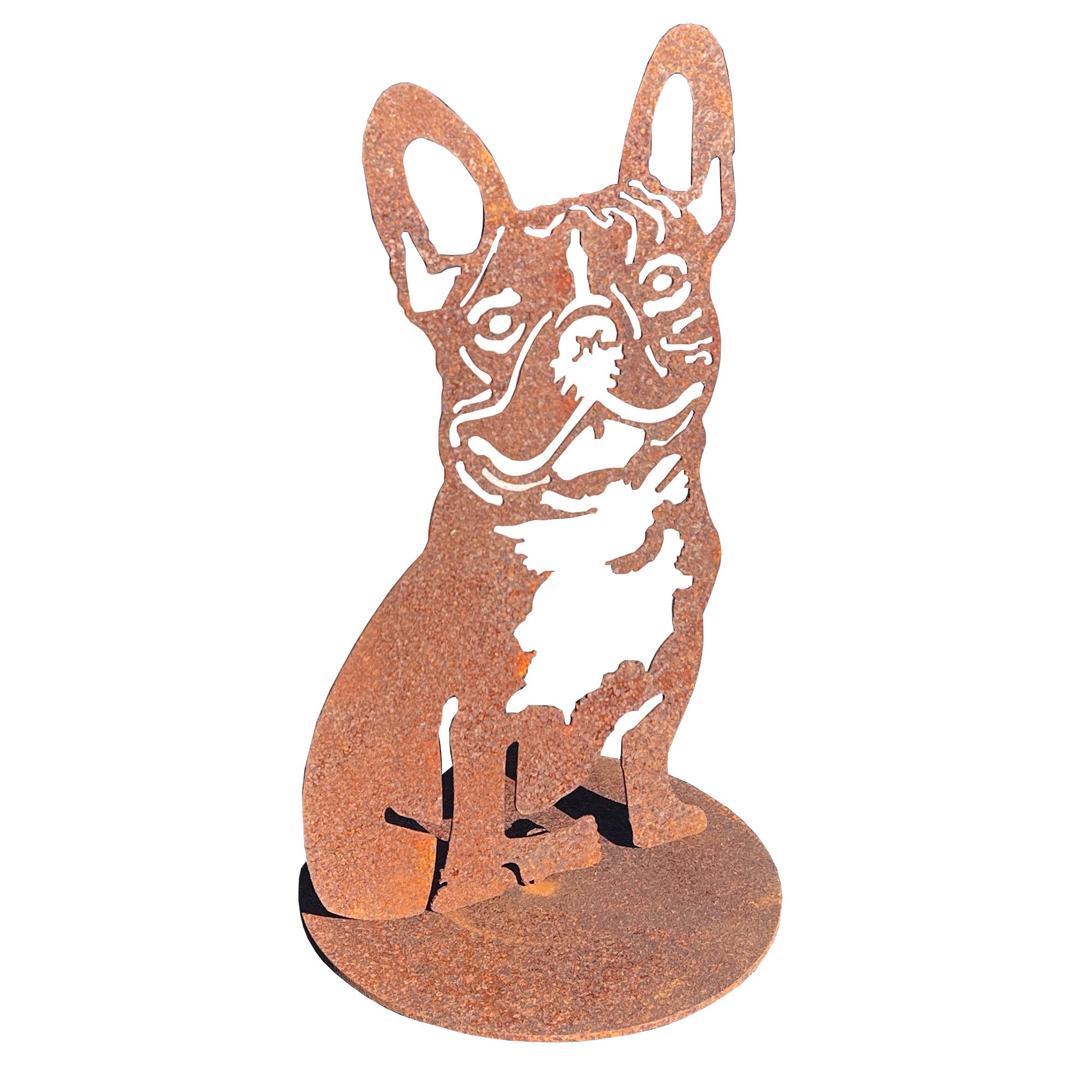 Alfie Francis Brown 32Cm Tall Rusty French Bulldog Silhouette Garden Ornament/Statue
