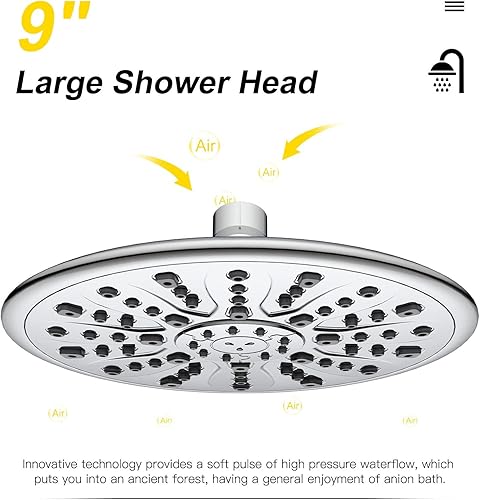 Miniatura 5 de Suncleanse Sistema de ducha de grifo de bañera juego de cabezal de lluvia de 9 pulgadas montado en la pared - Combo completo de mano de alta presión