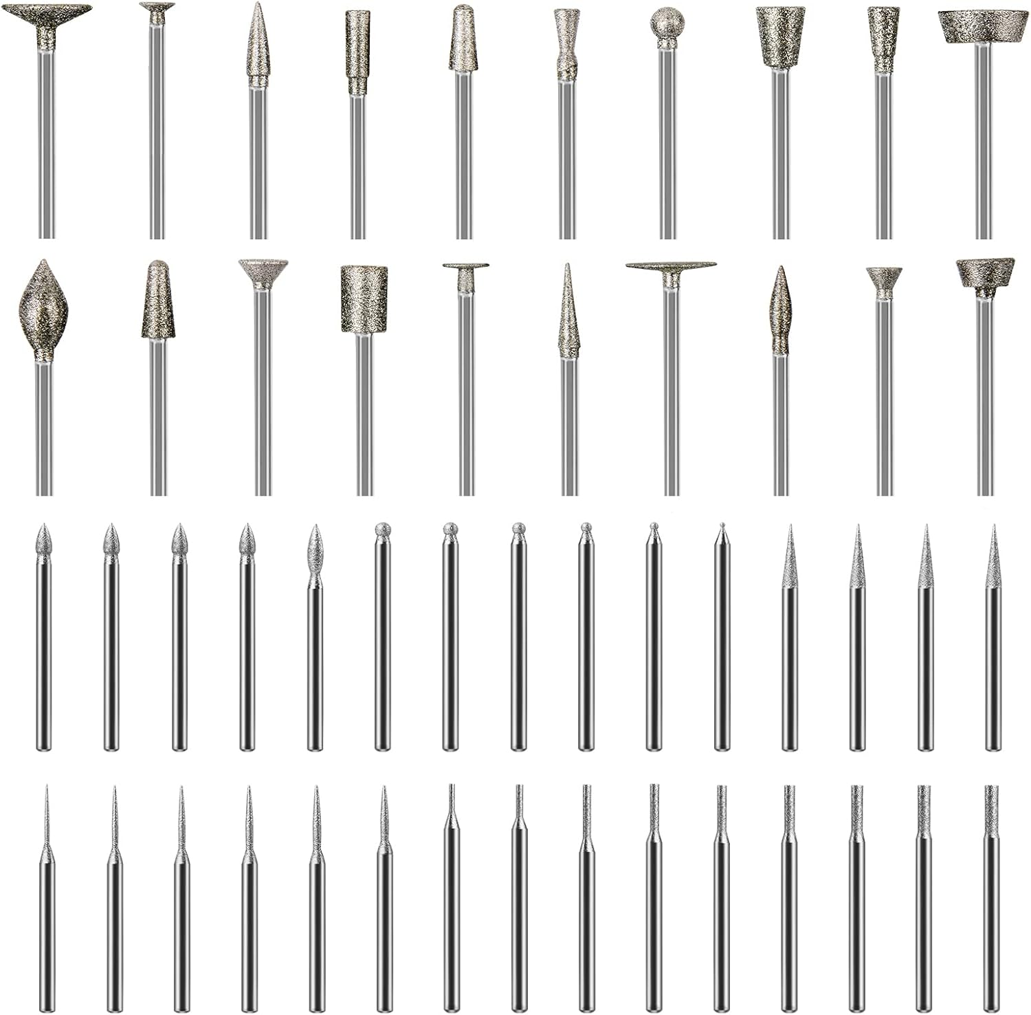 Stone Carving Set Diamond Burr Bits Compatible with Dremel, 50PCS Polishing Kits Rotary Tools Accessories with 1/8’ Shank For Carving, Engraving, Grinding, Stone, Rocks, Jewelry, Glass, Ceramics