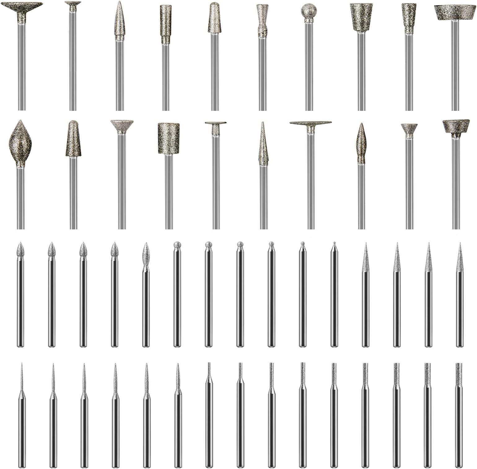 Stone Carving Set Diamond Burr Bits Compatible with Dremel, 50PCS Polishing Kits Rotary Tools Accessories with 1/8’ Shank For Carving, Engraving, Grinding, Stone, Rocks, Jewelry, Glass, Ceramics