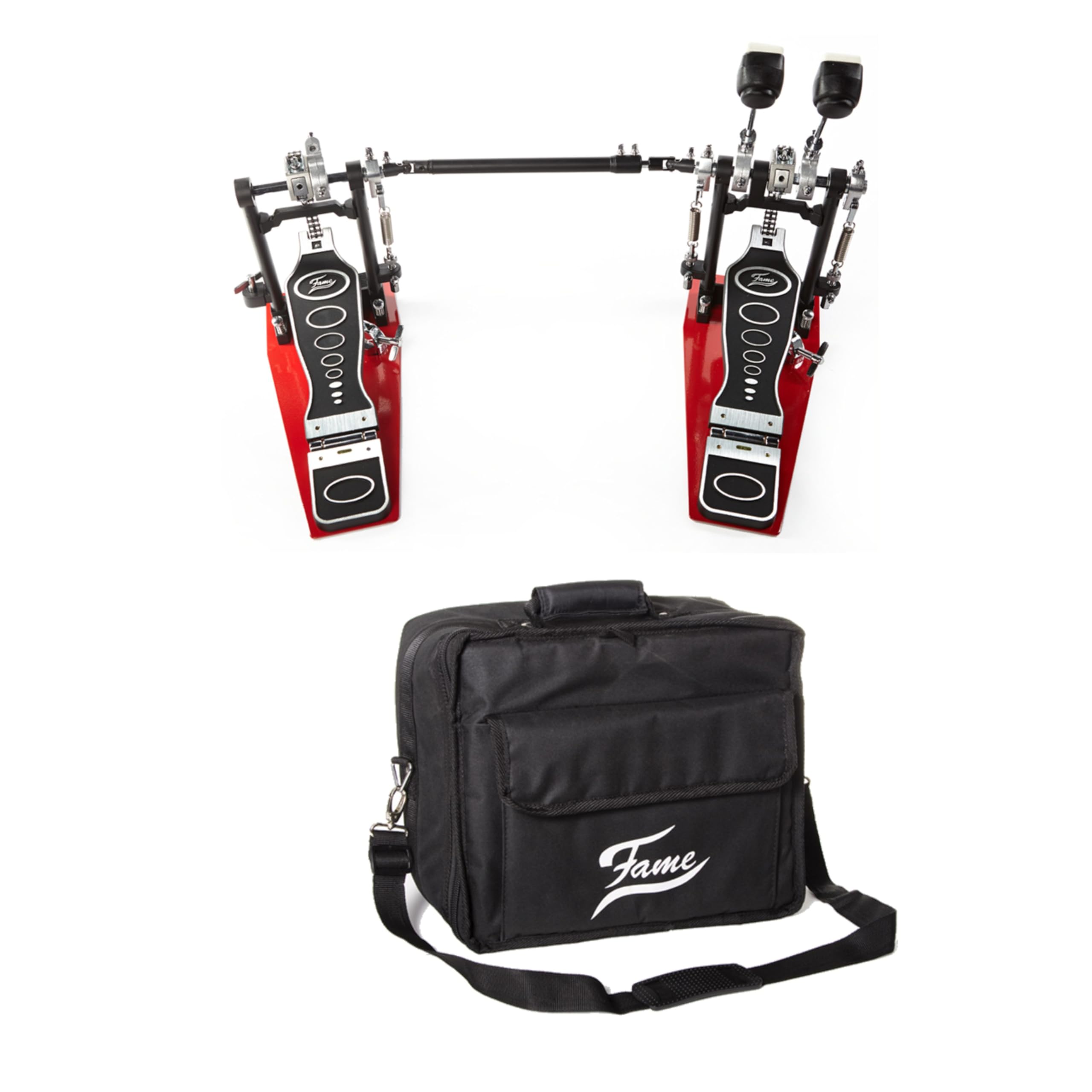 Fame DFP9001 Doppelfußmaschine-Set, Doppelkette, Einstellbare Federspannung, Bodenplatte, Inklusive Tasche
